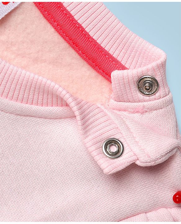 Babyhug Fleece Knit Sweatshirt with Full Sleeves and Disco Cherry Print - Baby Pink