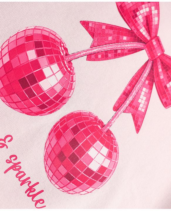 Babyhug Fleece Knit Sweatshirt with Full Sleeves and Disco Cherry Print - Baby Pink