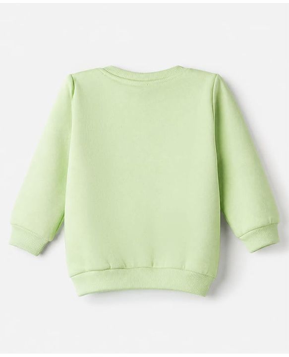 Babyhug Fleece Knit Full Sleeves Sweatshirt with Strawberry & Text Print - Light Green