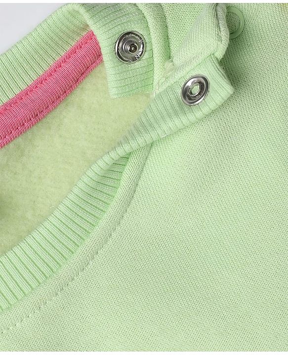 Babyhug Fleece Knit Full Sleeves Sweatshirt with Strawberry & Text Print - Light Green
