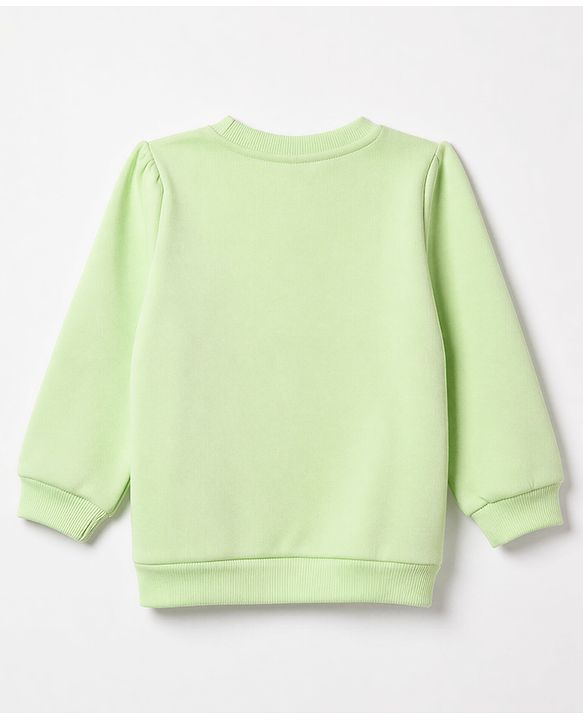 Babyhug Fleece Knit Full Sleeves Sweatshirt with Strawberry & Text Print - Light Green