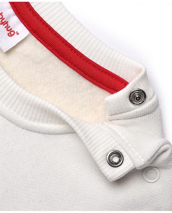 Babyhug Heavy Gauge Terry Knit Full Sleeves Sweatshirt with Teddy Bear & Text Print - White