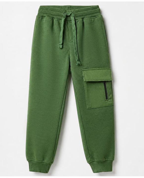 Pine Kids Cotton Knit Solid Full Length Lounge Pant in Olive Green