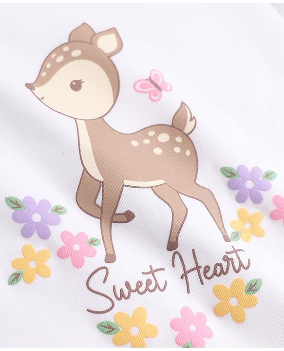 Babyhug 100% Cotton Interlock Knit Full Sleeves T-Shirts with Stripes Floral & Deer Print Pack of 3 - White & Cream