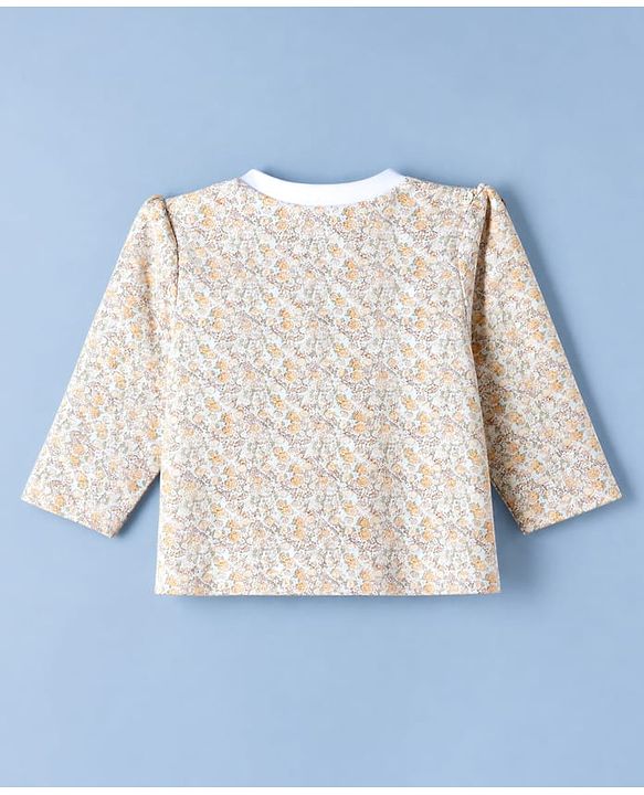 Babyhug 100% Cotton Interlock Knit Full Sleeves T-Shirts with Stripes Floral & Deer Print Pack of 3 - White & Cream