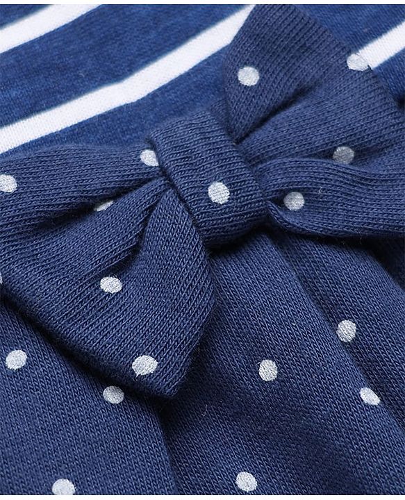 Babyhug Single Jersey Knit Frock and Bloomer with Half Sleeves and Polka Dots Print - Navy Blue