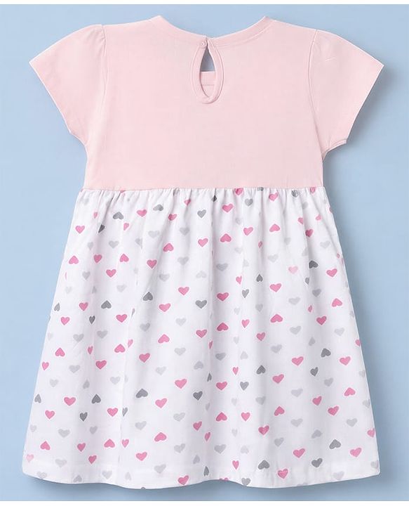 Babyhug Single Jersey Knit Half Sleeves Frock with Bloomer and Heart Print - White