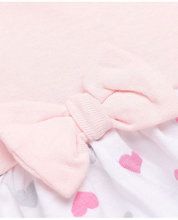 Babyhug Single Jersey Knit Half Sleeves Frock with Bloomer and Heart Print - White