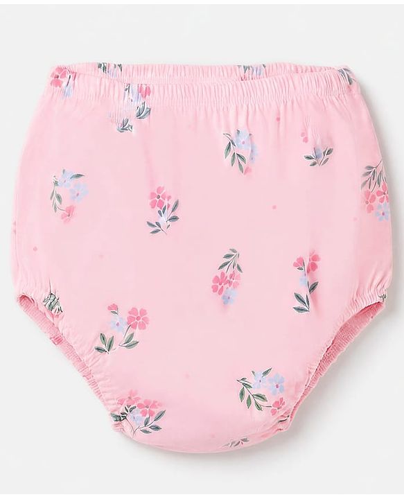 Babyhug Single Jersey Knit Full Sleeves Frock and Bloomer with Floral Print - Pink