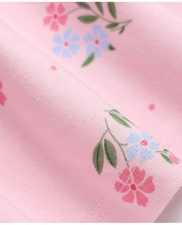 Babyhug Single Jersey Knit Full Sleeves Frock and Bloomer with Floral Print - Pink