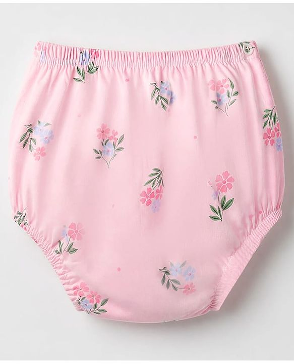 Babyhug Single Jersey Knit Full Sleeves Frock and Bloomer with Floral Print - Pink