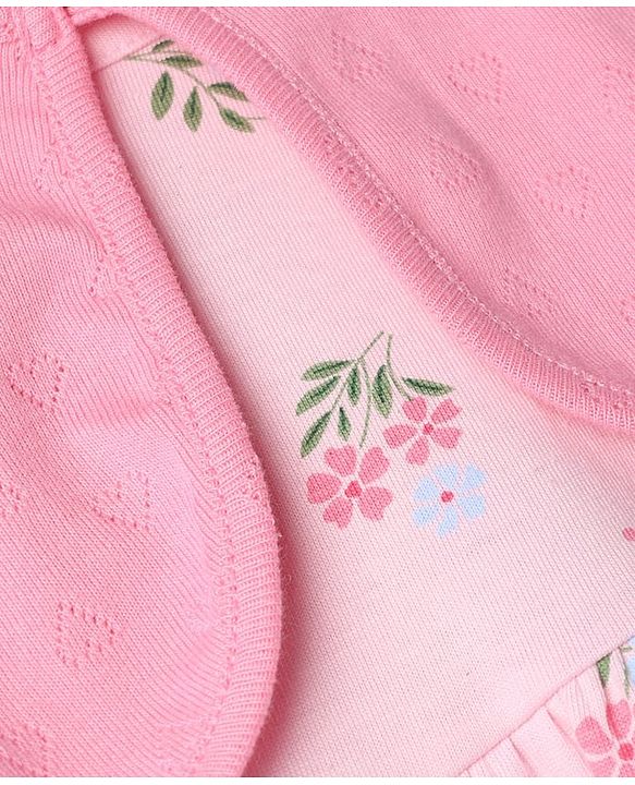 Babyhug Single Jersey Knit Full Sleeves Frock and Bloomer with Floral Print - Pink