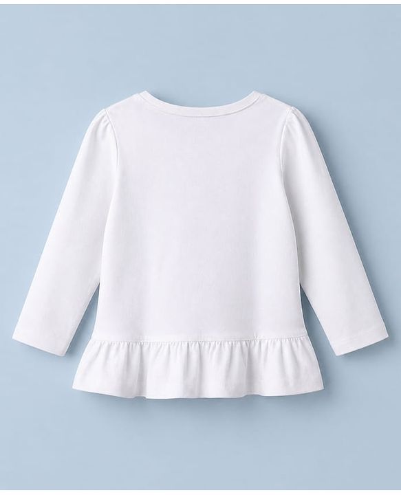 Babyhug 100% Cotton Knit T-Shirts with Full Sleeves and Frill Details with Ballerinas Sequins - White