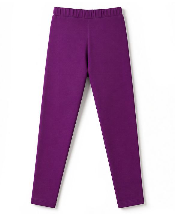 Pine Kids Cotton Lycra Knit Full Length Solid Leggings - Purple