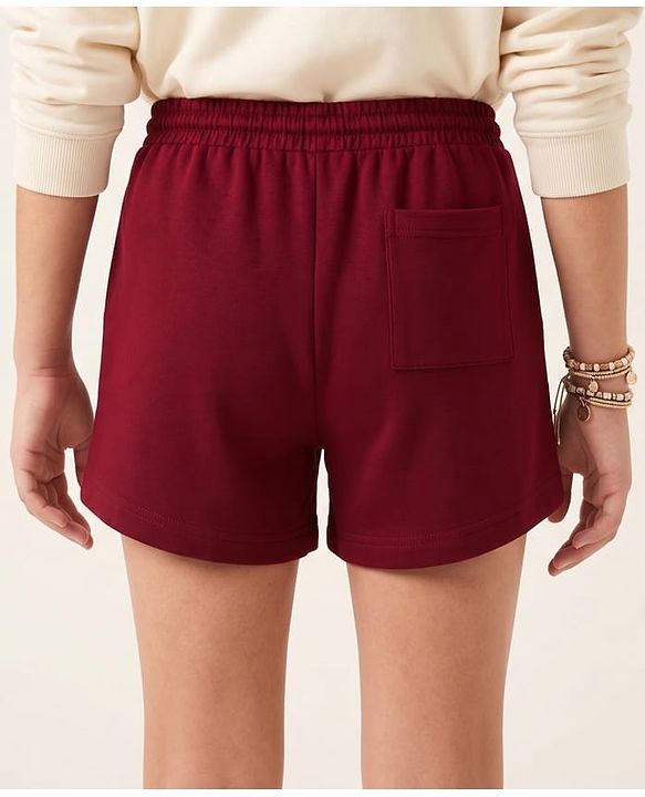 Pine Kids 100% Cotton Looper Knit Solid Shorts - Burgundy
