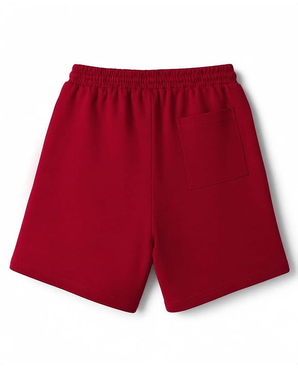 Pine Kids 100% Cotton Looper Knit Solid Short With Heart Print In Maroon