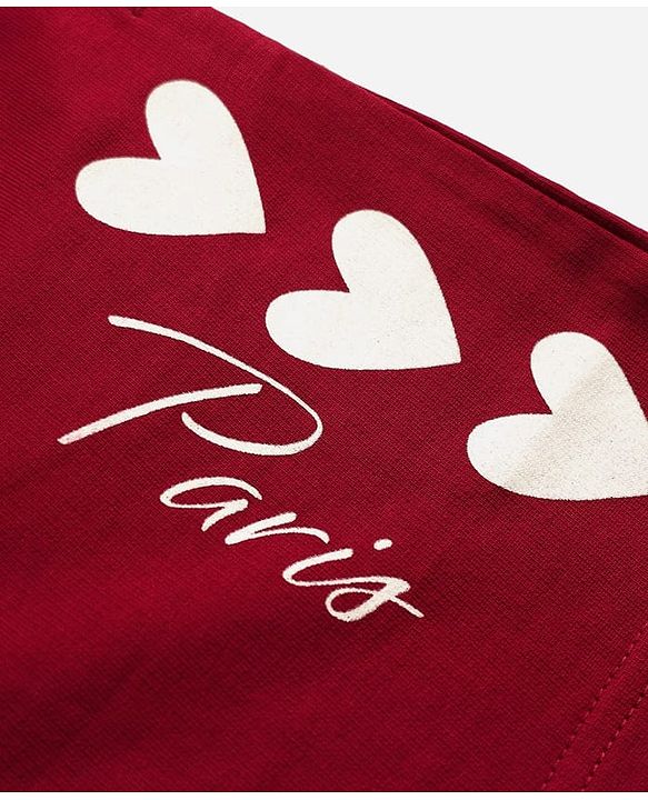 Pine Kids 100% Cotton Looper Knit Solid Short With Heart Print In Maroon
