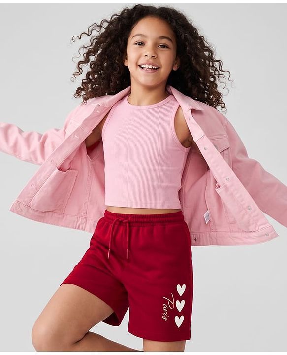 Pine Kids 100% Cotton Looper Knit Solid Short With Heart Print In Maroon