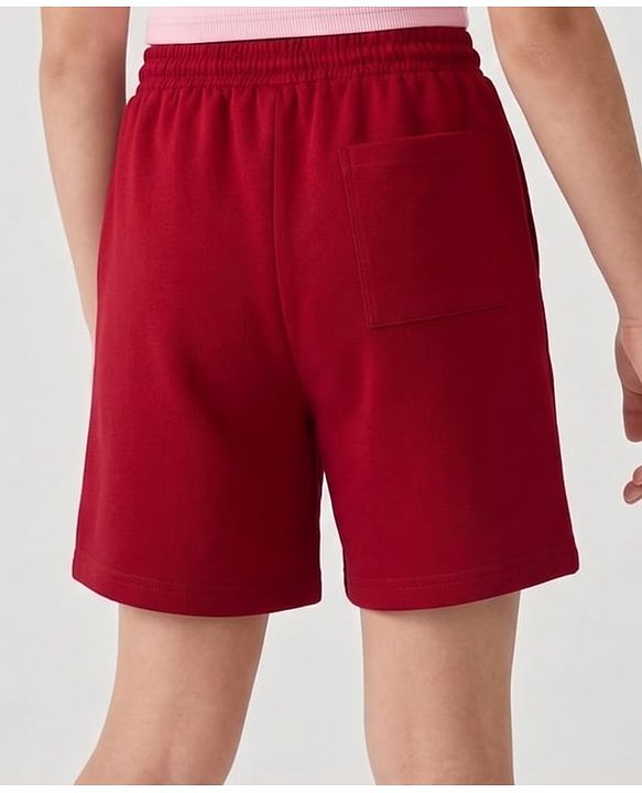 Pine Kids 100% Cotton Looper Knit Solid Short With Heart Print In Maroon