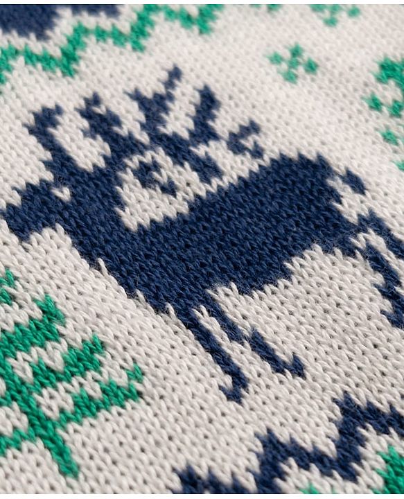 Babyhug 100% Cotton Knit Full Sleeves Deer Design Sweater Set with Cap - Navy Blue