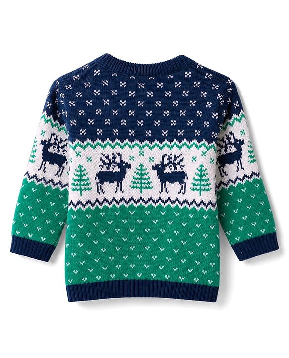 Babyhug 100% Cotton Knit Full Sleeves Deer Design Sweater Set with Cap - Navy Blue
