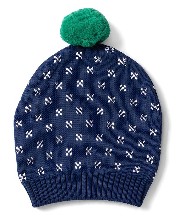 Babyhug 100% Cotton Knit Full Sleeves Deer Design Sweater Set with Cap - Navy Blue