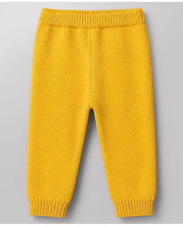 Babyhug Cotton Natural Knit Full Sleeves Pullover & Pant Sweater Set and Cap with Pom Pom with Sunflower Hearts All Over Design - White, Yellow