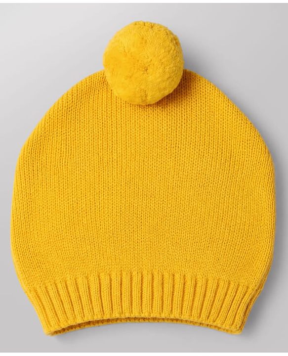 Babyhug Cotton Natural Knit Full Sleeves Pullover & Pant Sweater Set and Cap with Pom Pom with Sunflower Hearts All Over Design - White, Yellow