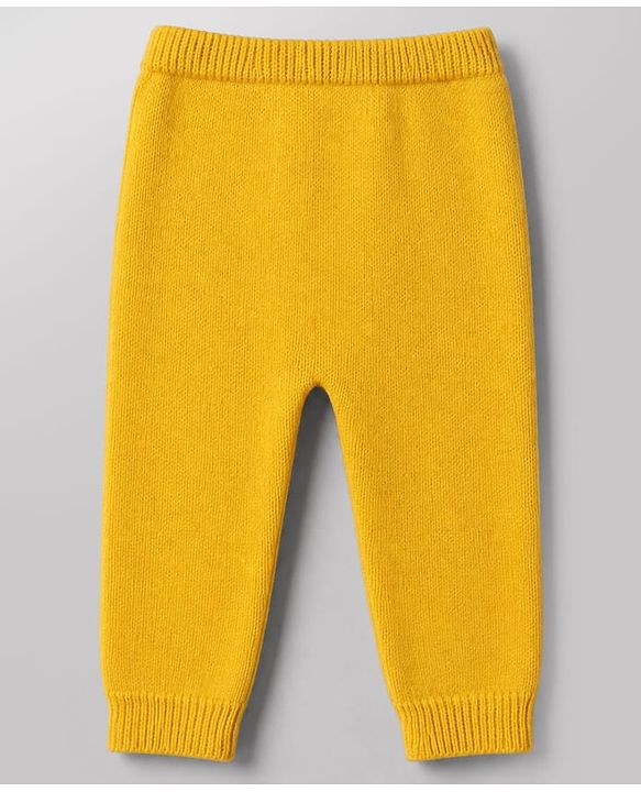 Babyhug Cotton Natural Knit Full Sleeves Pullover & Pant Sweater Set and Cap with Pom Pom with Sunflower Hearts All Over Design - White, Yellow