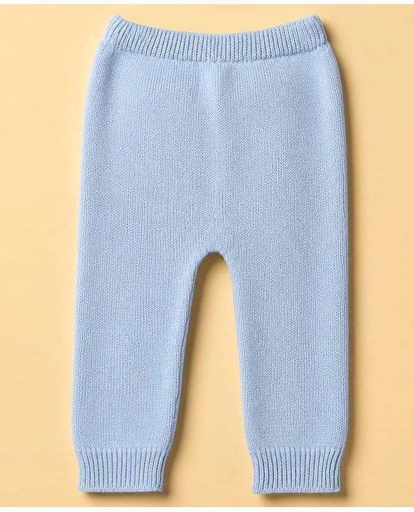 Babyhug Knit Full Sleeves Sweater Set With Floral Design & Cap - Blue