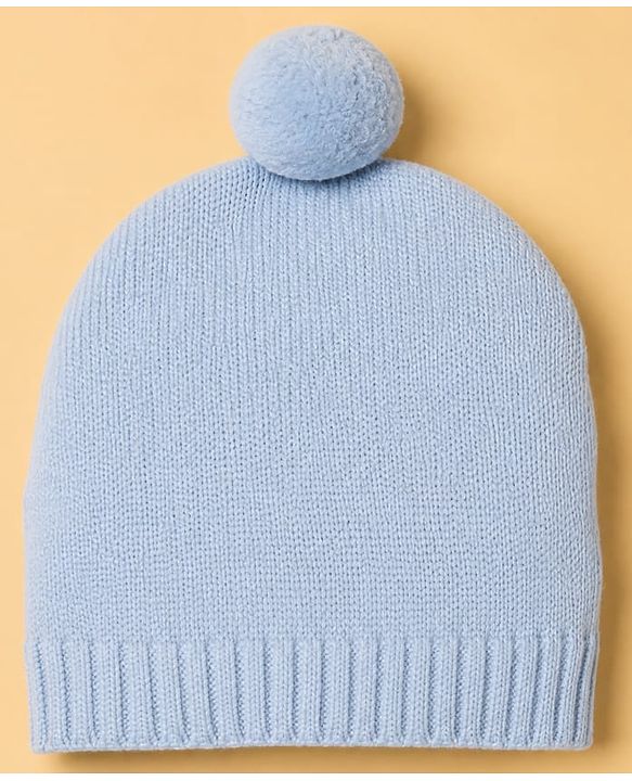 Babyhug Knit Full Sleeves Sweater Set With Floral Design & Cap - Blue