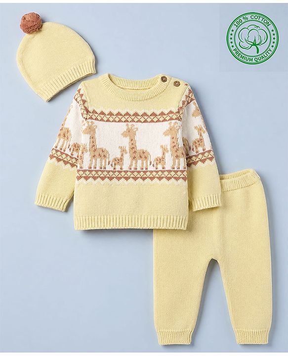 Babyhug Natural Knit SWEATER SET Regular YELLOW 0-3m