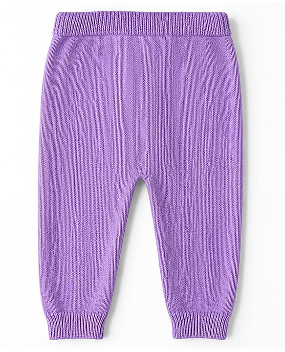Babyhug 100% Cotton Knit Full Sleeves Sweater Sets and Cap with Cat Design - Lavender