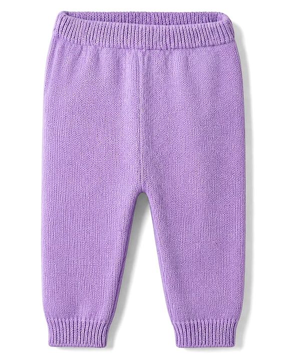 Babyhug 100% Cotton Knit Full Sleeves Sweater Sets and Cap with Cat Design - Lavender