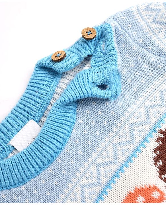 Babyhug Cotton Knit Full Sleeves Sweater Set with Cap & Hedgehog Design in Blue