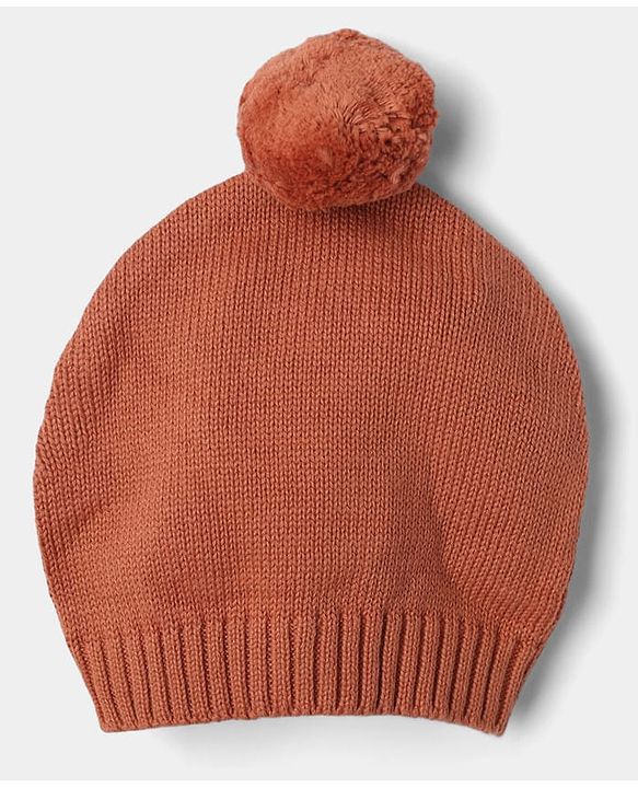 Babyhug Cotton Knit Sweater Set with Cap and Full Sleeves with Hedgehog Mushroom Cable Knit Design - Light Brown