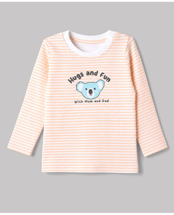 Babyhug 100% Cotton Interlock Knit Full Sleeves T-Shirts with Fox, Monkey & Koala Print in Sky Blue, Light Pink & Offwhite
