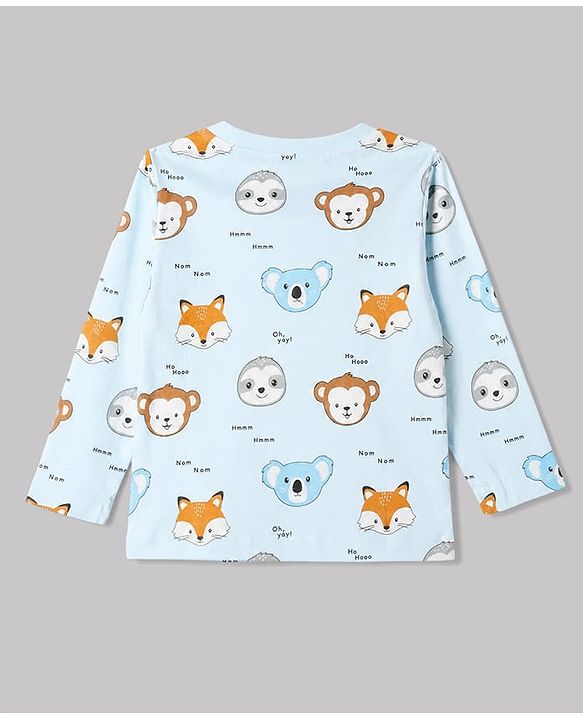 Babyhug 100% Cotton Interlock Knit Full Sleeves T-Shirts with Fox, Monkey & Koala Print in Sky Blue, Light Pink & Offwhite