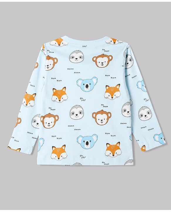 Babyhug 100% Cotton Interlock Knit Full Sleeves T-Shirts with Fox, Monkey & Koala Print in Sky Blue, Light Pink & Offwhite