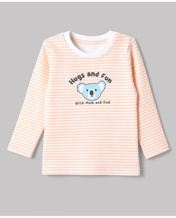 Babyhug 100% Cotton Interlock Knit Full Sleeves T-Shirts with Fox, Monkey & Koala Print in Sky Blue, Light Pink & Offwhite