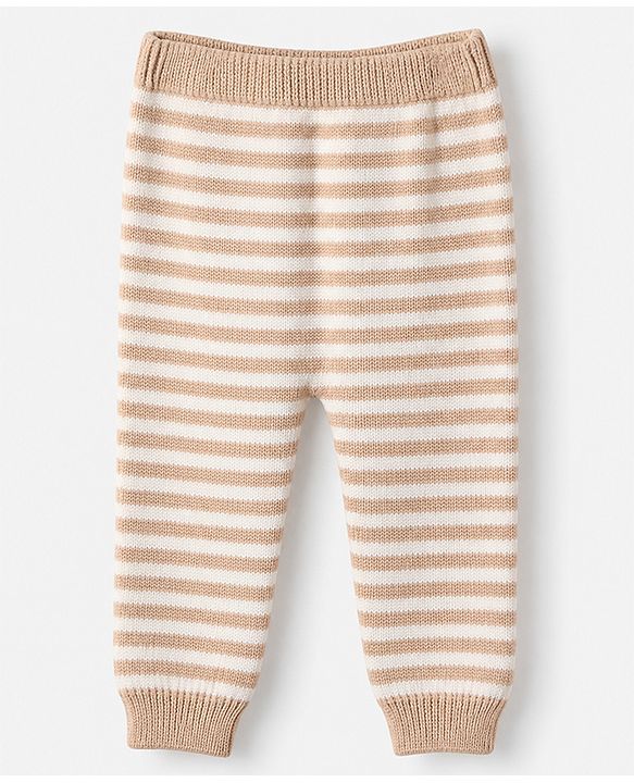 Babyhug Cotton Sweater Set with Cap and Full Sleeves with Stripes & Elephant Cable Knit Design - Ivory