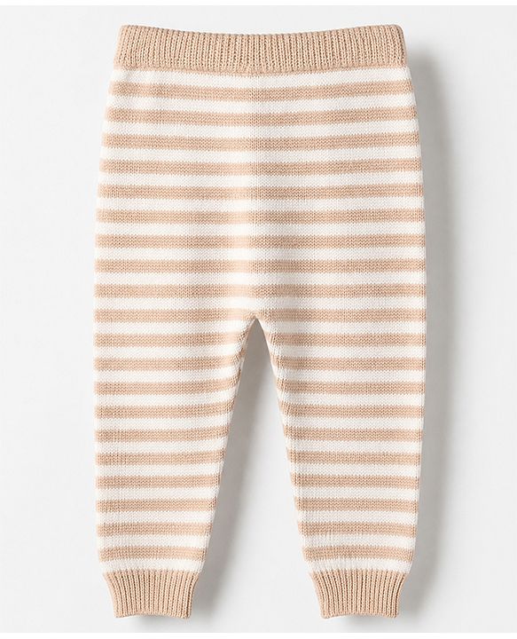 Babyhug Cotton Sweater Set with Cap and Full Sleeves with Stripes & Elephant Cable Knit Design - Ivory