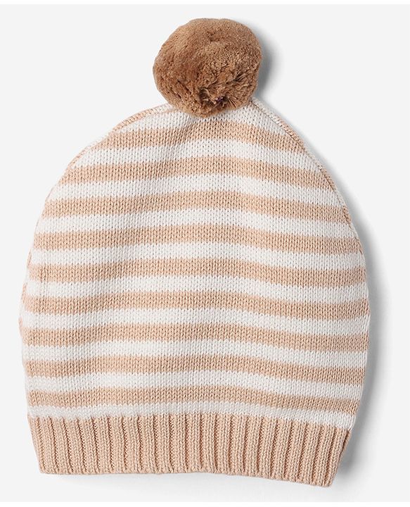 Babyhug Cotton Sweater Set with Cap and Full Sleeves with Stripes & Elephant Cable Knit Design - Ivory