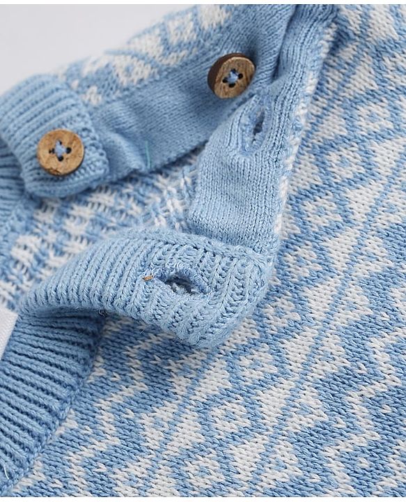 Babyhug Cotton Knit Full Sleeves Sweater Sets with Polar Bear Design and Cap - Blue