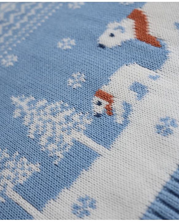 Babyhug Cotton Knit Full Sleeves Sweater Sets with Polar Bear Design and Cap - Blue