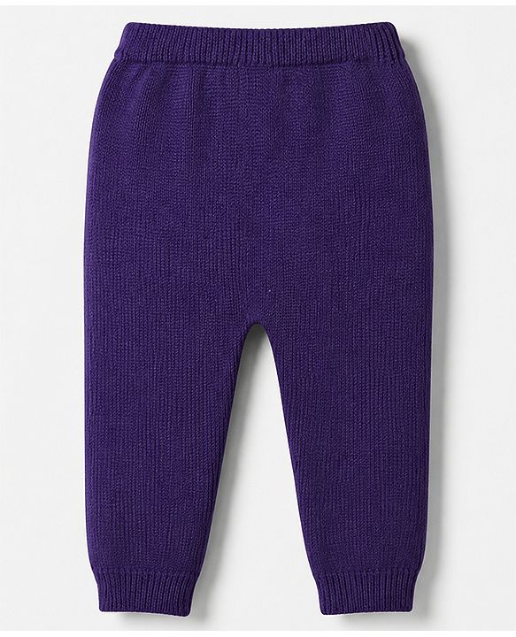 Babyhug 100% Cotton Knit Full Sleeves Sweater Set with Cap & Fox Design - Purple