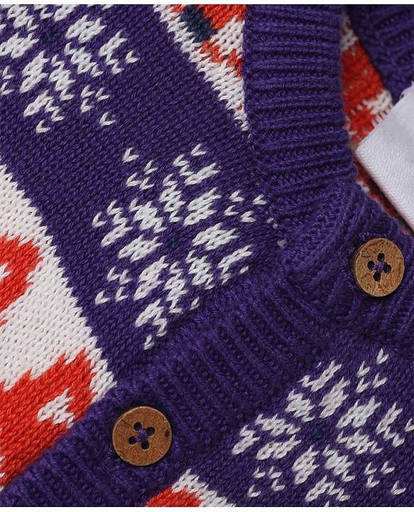 Babyhug 100% Cotton Knit Full Sleeves Sweater Set with Cap & Fox Design - Purple