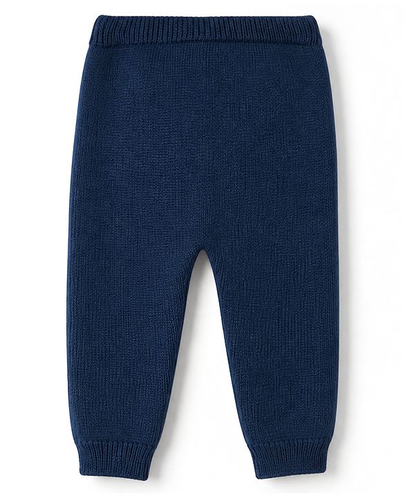 Babyhug 100% Cotton Knit Full Sleeves Striped Sweater Set with Cap - Navy Blue