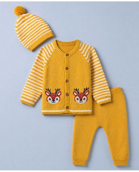 Babyhug Natural Knit SWEATER SET Regular yellow 3-6m