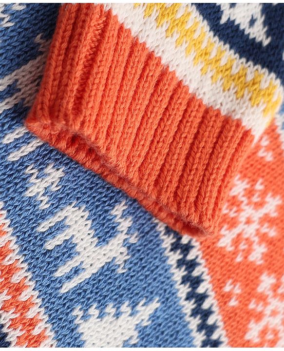 Babyhug 100% Cotton Knit Full Sleeves Sweater Set with Cap & Snow Dear Design - White